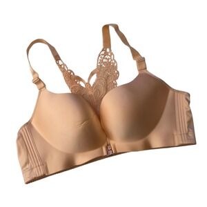 Butterfly Back Bra Front Closure Rhinestone PushUp Beige Everyday Comfort 48DDDD